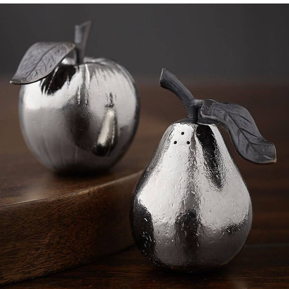 POTTERY BARN Apple & Pear Salt & Pepper Shakers Tabletop Silver HOLIDAY Decor 🍁 - Picture 3 of 12